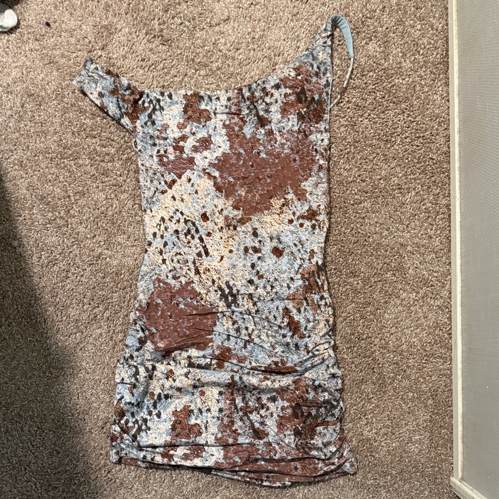 White Fox Boutique Abstract Mini Dress - Brown and Blue